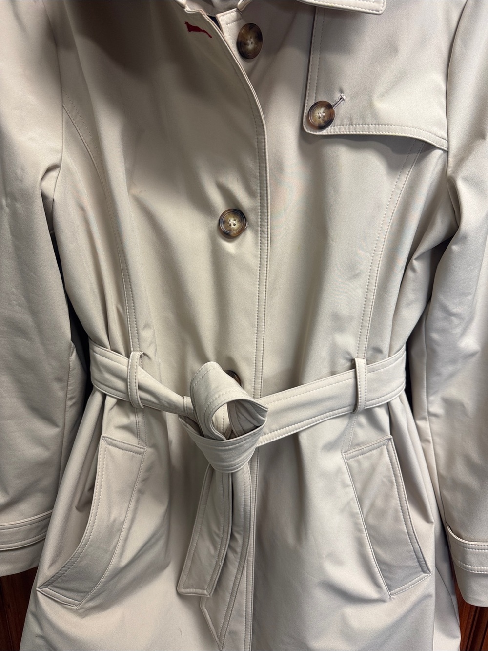 Tommy Hilfiger Cream Double-Breasted Trench Coat with Belt - Picture 4 of 8